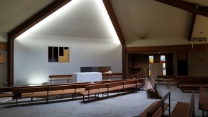 Work is underway - the old carpets removed; the organ has been shifted (wood restained)  and air-conditioning  installed. New lighting has been partially installed, including in the narthex, and the old heating system de-commissioned, 